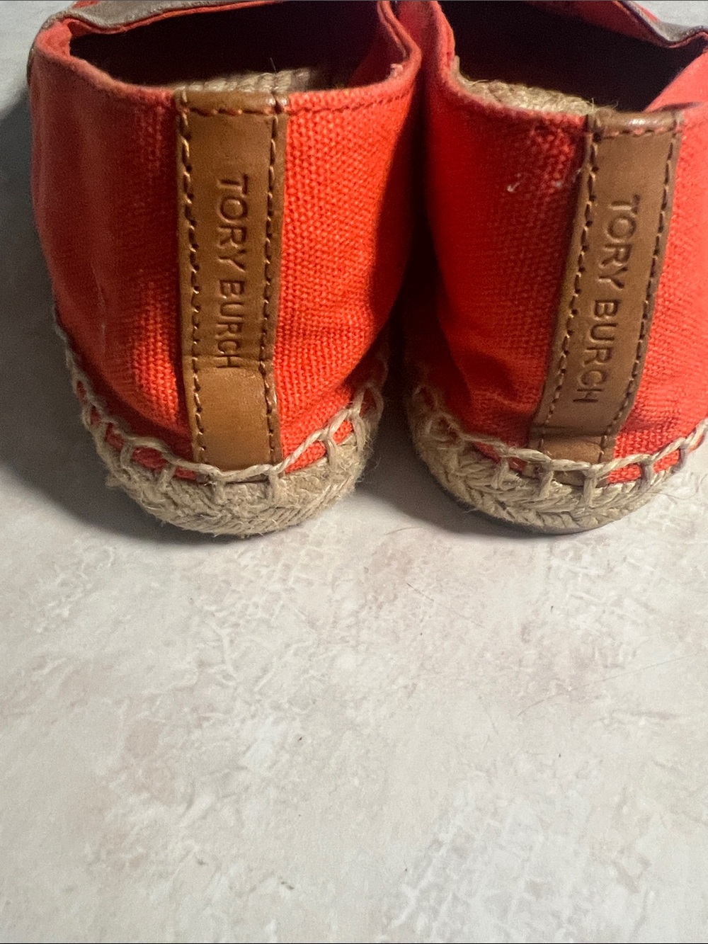 Tory Burch Orange Canvas Espadrilles with Tan Trim & Logo Medallion - Picture 4 of 7
